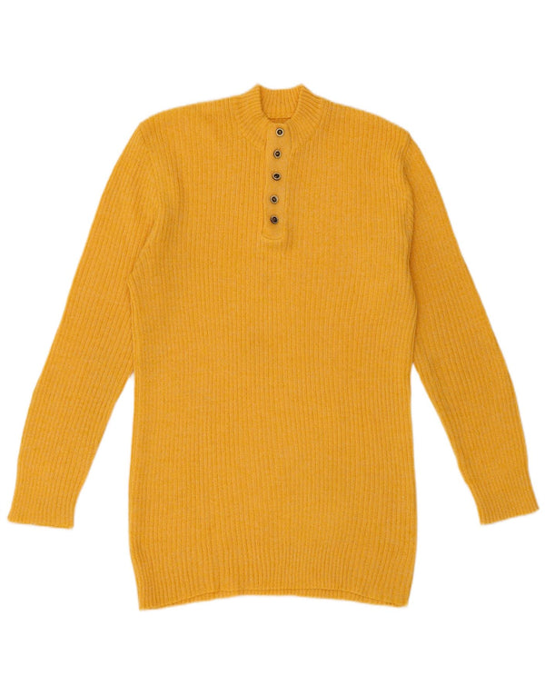 Vintage Mens Button Neck Jumper Sweater Small Yellow