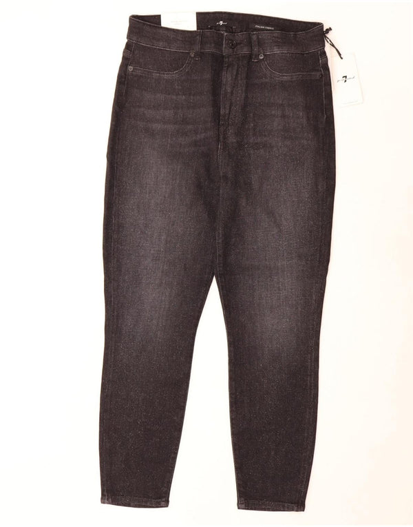 7 For All Mankind Womens Crop High Waist Slim Jeans W32 L26 Black Cotton
