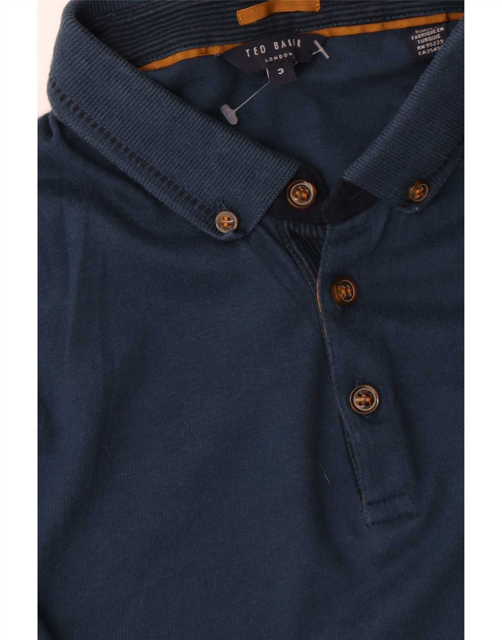 Ted Baker Mens Long Sleeve Polo Shirt Size 3 Medium Navy Blue Cotton