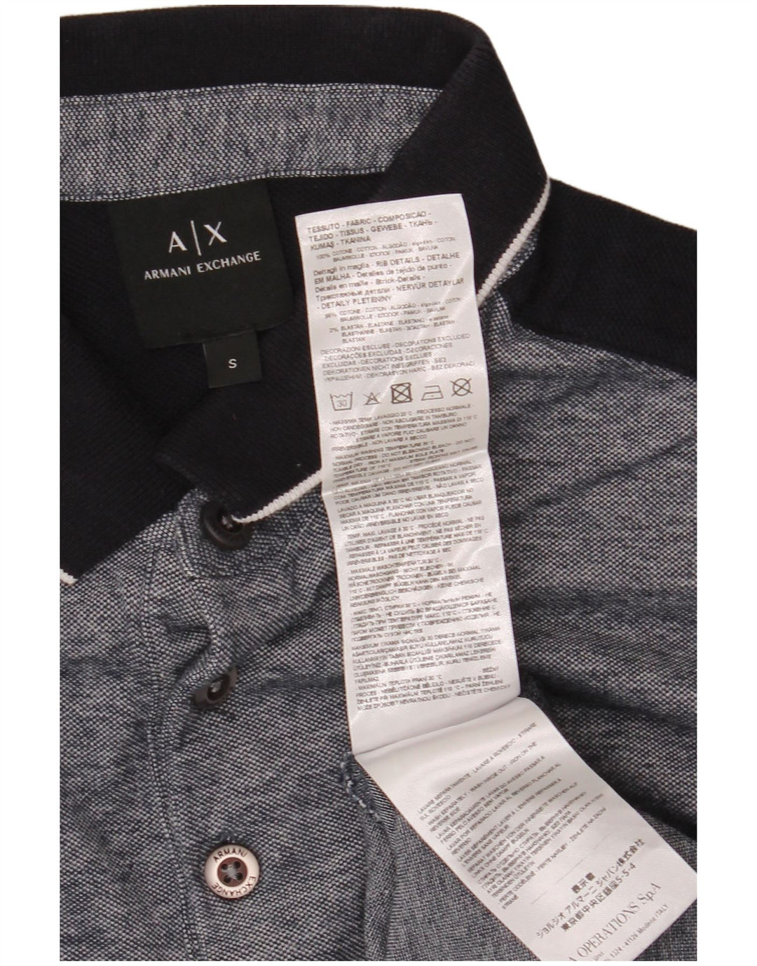 ARMANI EXCHANGE Mens Polo Shirt Small Grey Colourblock Cotton