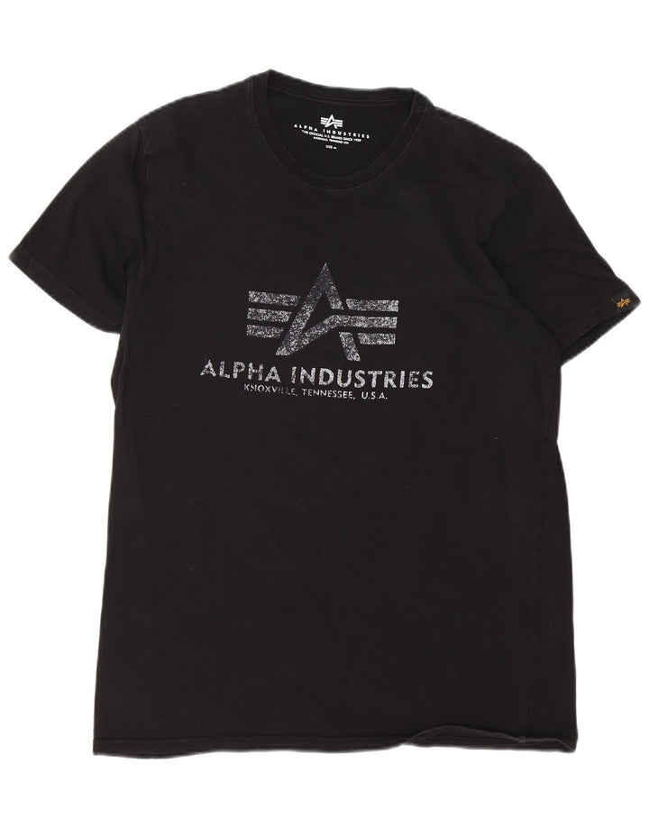 ALPHA INDUSTRIES Mens Graphic T-Shirt Top Medium Black Cotton
