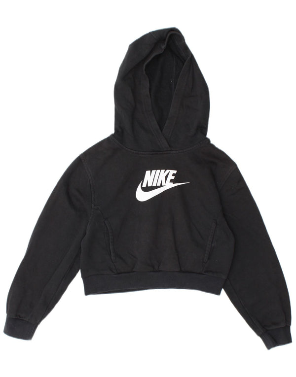 Nike Girls Graphic Crop Hoodie Jumper 10-11 Years Medium Black