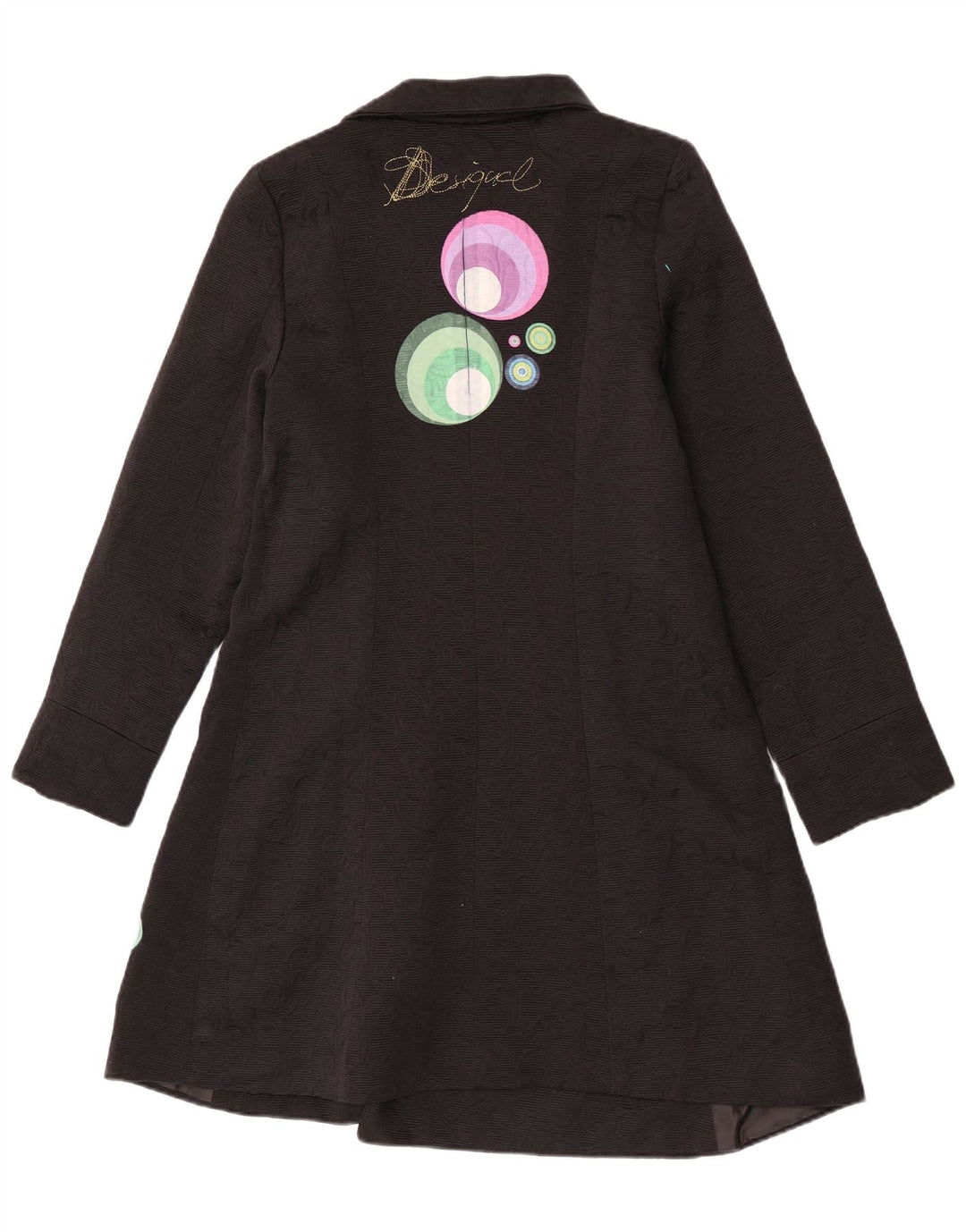 Desigual Womens Graphic Overcoat EU 44 XL Black Geometric Polyester