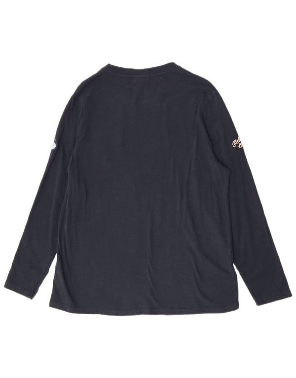 Superdry Womens Graphic Top Long Sleeve UK 16 Large Navy Blue Cotton