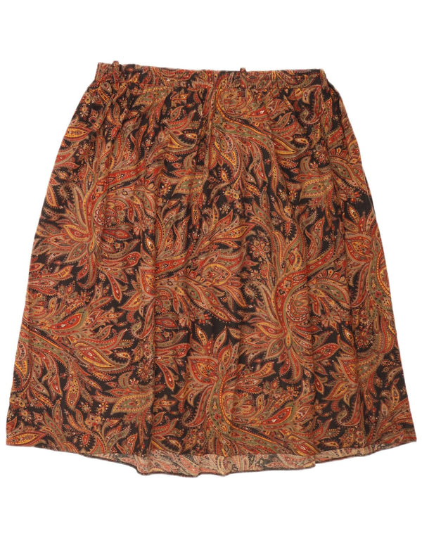 Bhs Womens Pleated Skirt UK 18 XL W42 Black Paisley Acrylic