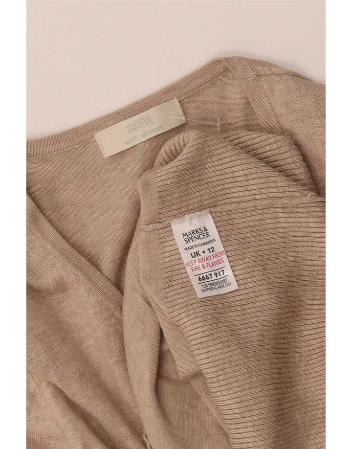 Marks & Spencer Womens 3/4 Sleeve Cardigan Sweater UK 12 Medium Beige