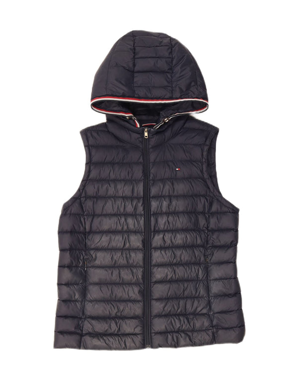Tommy Hilfiger Womens Hooded Padded Gilet UK 14 Medium Navy Blue Polyamide