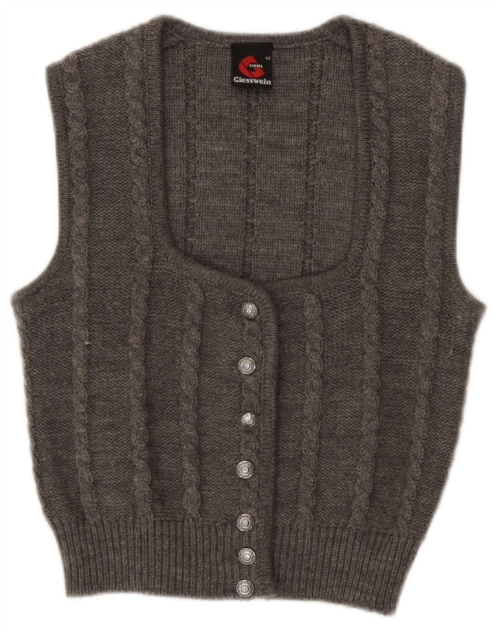Giesswein Womens Knit Crop Waistcoat EU 42 Large Grey Virgin Wool
