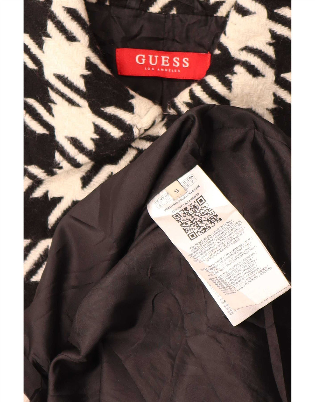 Guess Womens Overcoat UK 10 Small Black Houndstooth Polyester