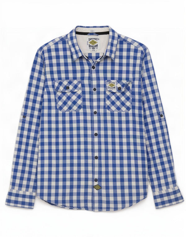 Superdry Mens Shirt Large Blue Gingham Cotton