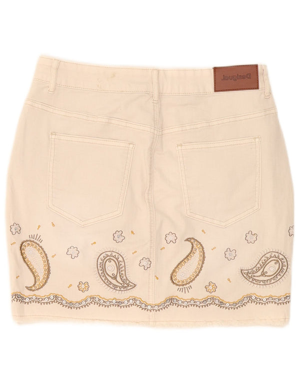 Desigual Womens Mini Denim Skirt W30 Medium Off White Paisley Cotton