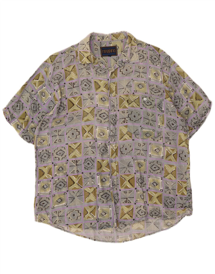 VINTAGE Mens Short Sleeve Shirt XL Multicoloured Geometric Viscose
