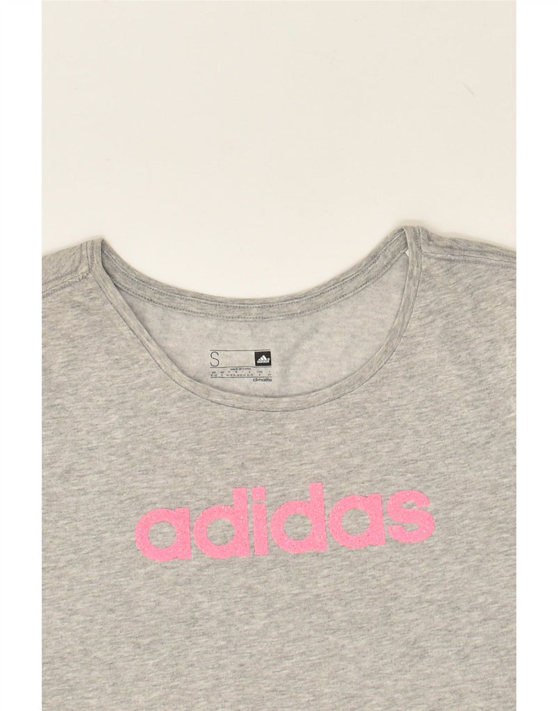 ADIDAS Womens Climalite Graphic T-Shirt Top UK 8/10 Small Grey Flecked Vintage Adidas and Second-Hand Adidas from Messina Hembry 