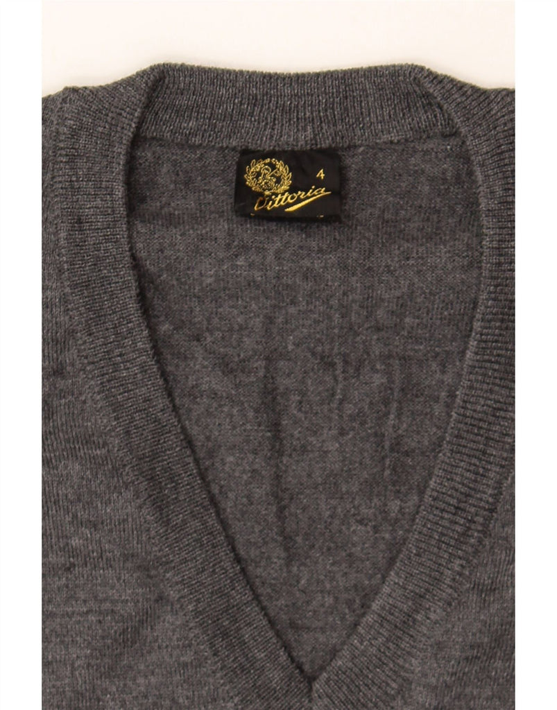 VITTORIA Womens V-Neck Jumper Sweater UK 14 Medium Grey Wool Vintage VITTORIA and Second-Hand VITTORIA from Messina Hembry 