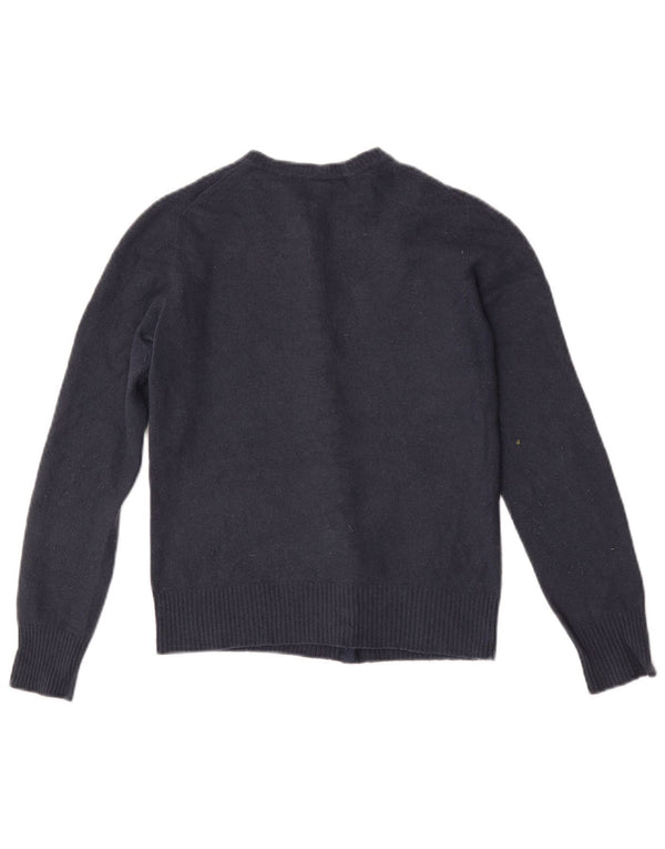 Benetton Womens Crop Cardigan Sweater UK 6 XS Navy Blue Wool