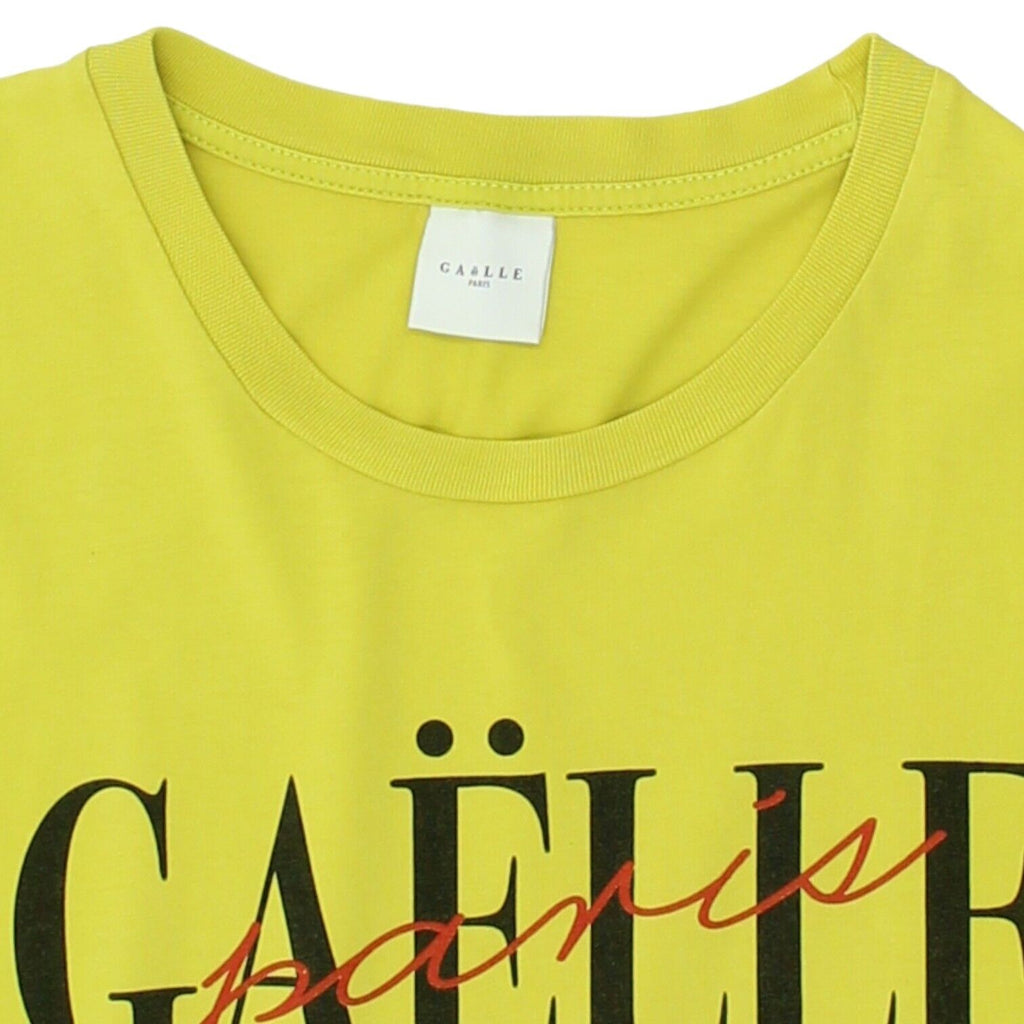 Gaëlle Paris Mens Yellow Spellout Crew Neck Tshirt | Designer Top VTG | Vintage Messina Hembry | Thrift | Second-Hand Messina Hembry | Used Clothing | Messina Hembry 