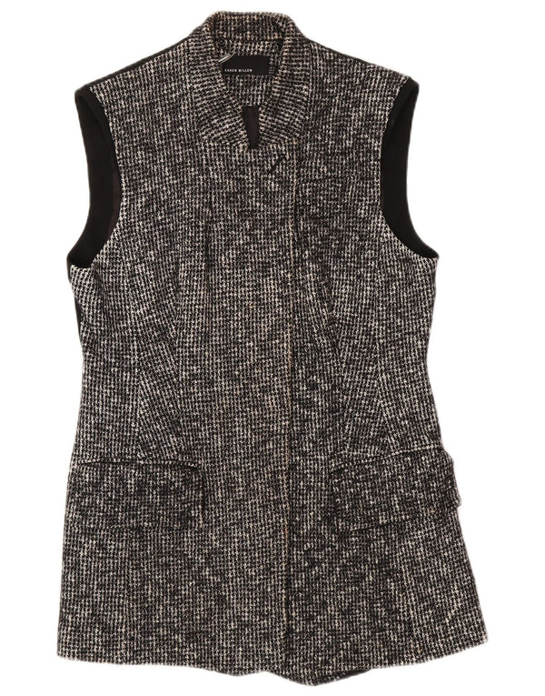 Karen Millen Womens Longline Waistcoat UK 16 Large Black Houndstooth Wool