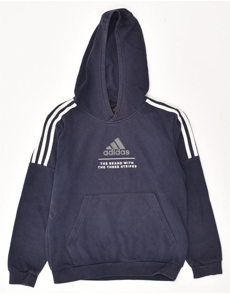 ADIDAS Boys Graphic Hoodie Jumper 11-12 Years Navy Blue Cotton | Vintage Adidas | Thrift | Second-Hand Adidas | Used Clothing | Messina Hembry 