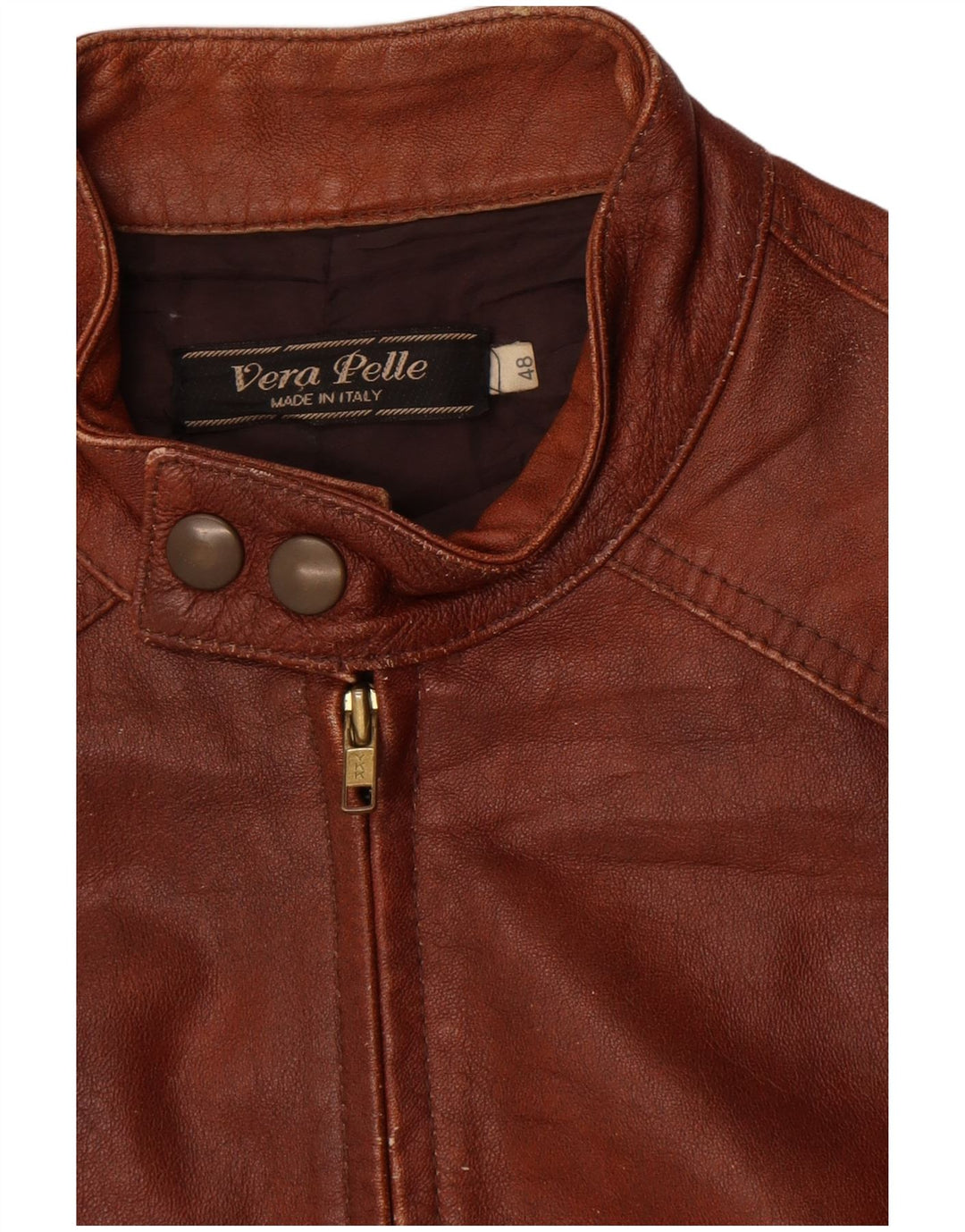 Vintage Womens Crop Leather Jacket IT 48 XL Brown Leather