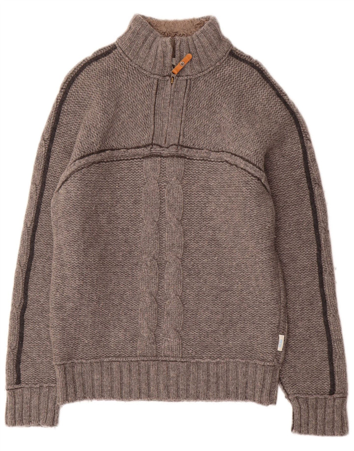 Fat Face Mens Zip Neck Jumper Sweater Medium Grey Wool