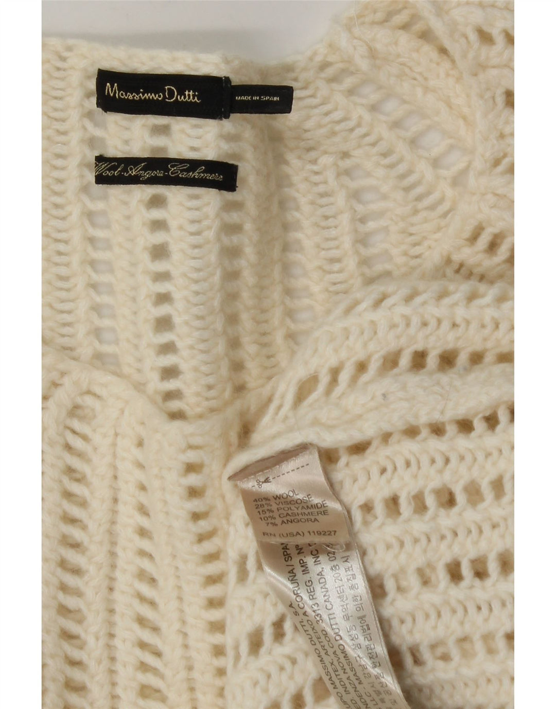 Massimo Dutti Womens Boat Neck Jumper Sweater UK 16 Large Beige Wool