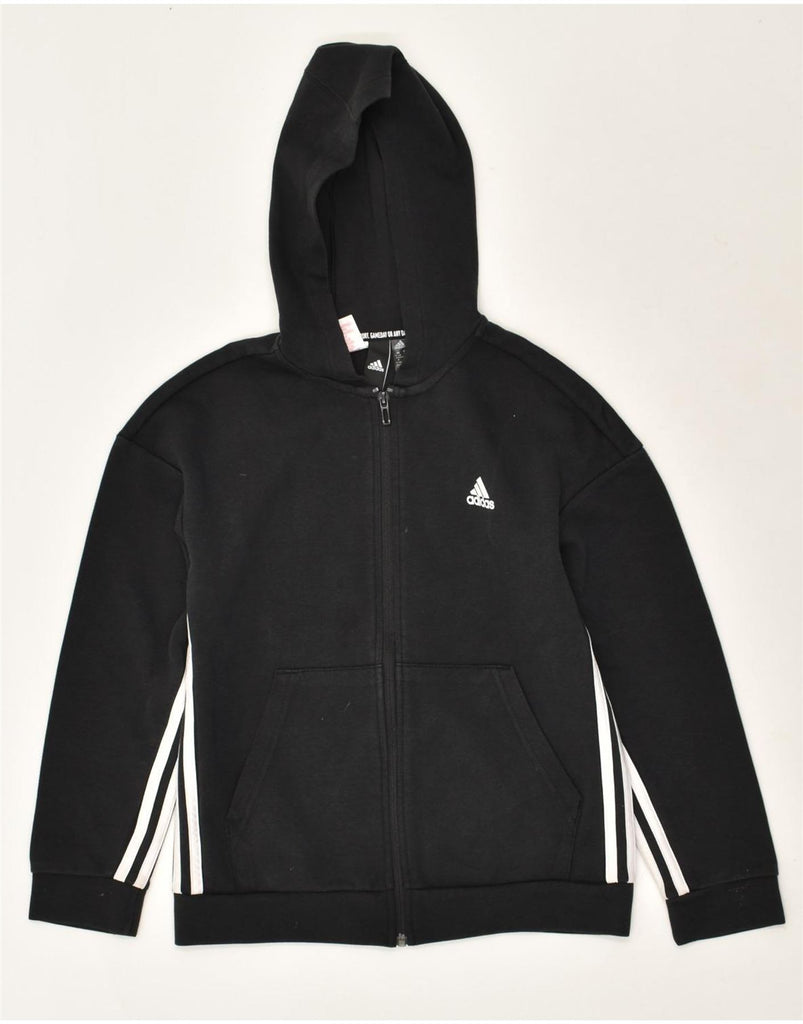 ADIDAS Boys Zip Hoodie Sweater 11-12 Years Black Cotton | Vintage Adidas | Thrift | Second-Hand Adidas | Used Clothing | Messina Hembry 