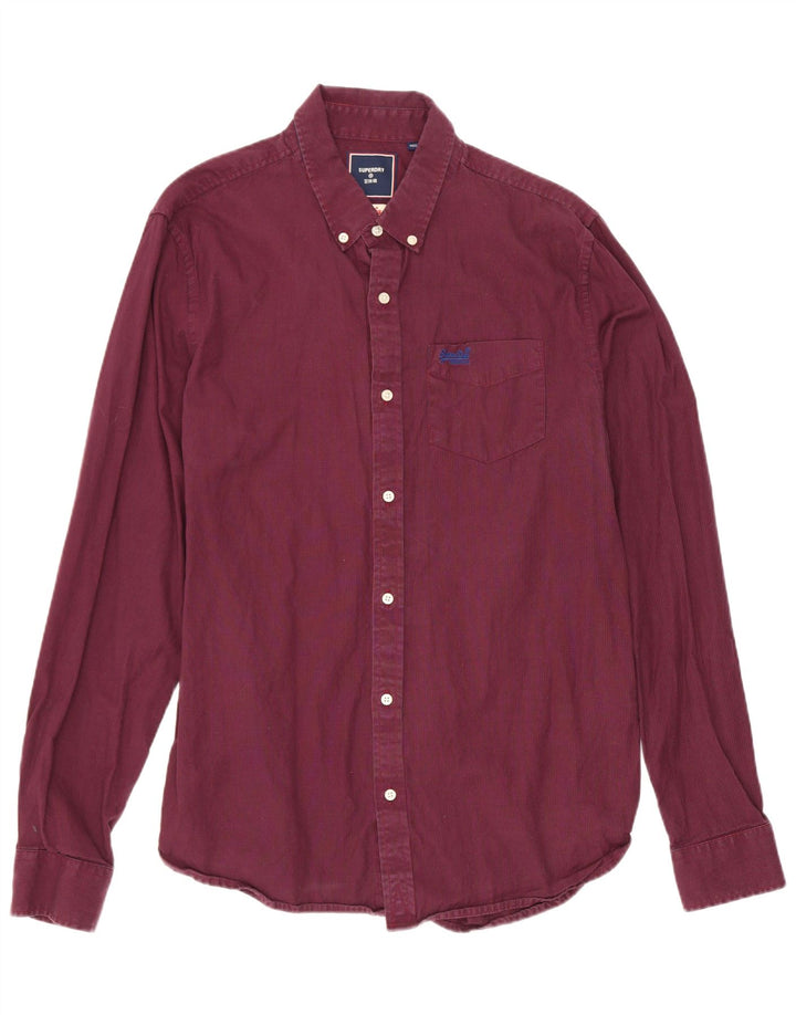 Superdry Mens Shirt Large Burgundy Houndstooth Cotton