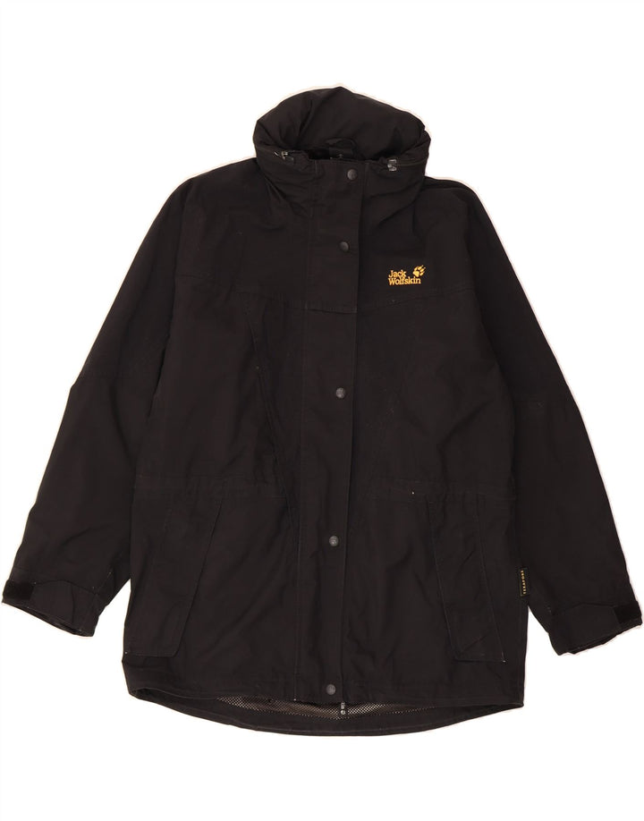 JACK WOLFSKIN Womens Hooded Rain Jacket UK 10 Small Black Polyester Vintage Jack Wolfskin and Second-Hand Jack Wolfskin from Messina Hembry 
