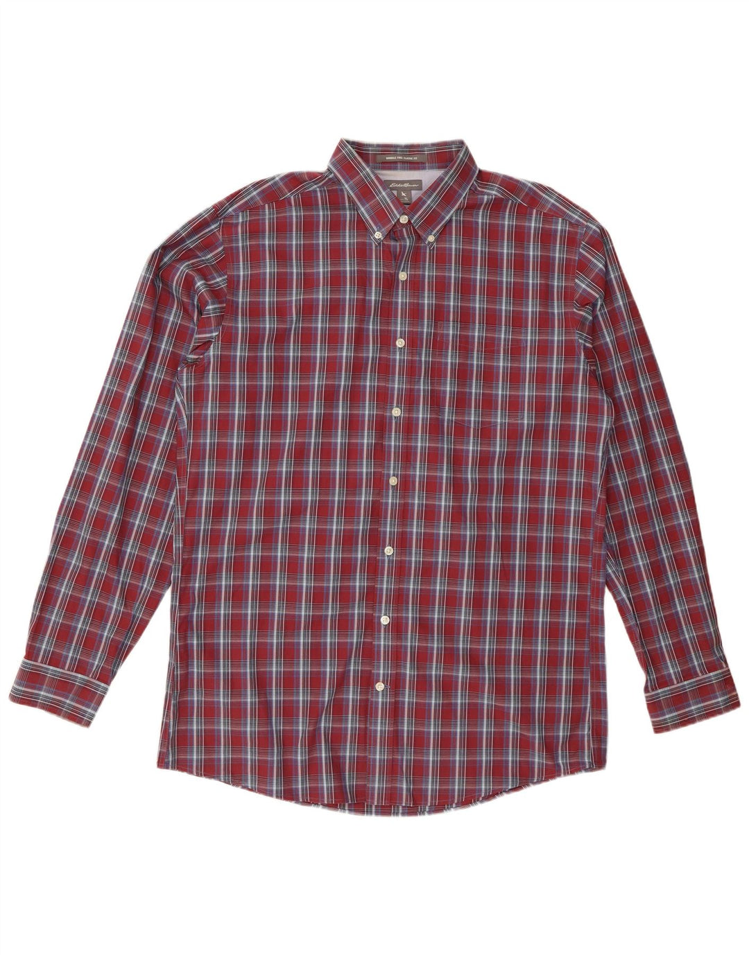 Eddie Bauer Mens Tall Classic Fit Shirt Large Burgundy Check Cotton