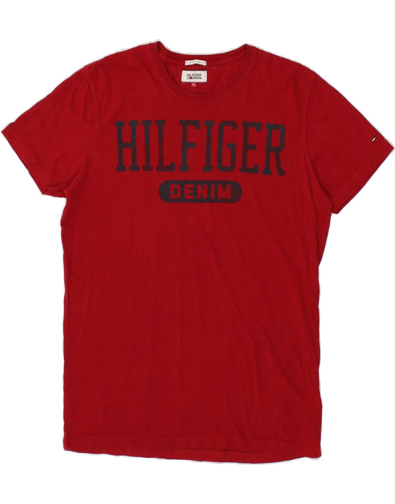 TOMMY HILFIGER Mens Graphic T-Shirt Top XL Red Cotton Vintage Tommy Hilfiger and Second-Hand Tommy Hilfiger from Messina Hembry 