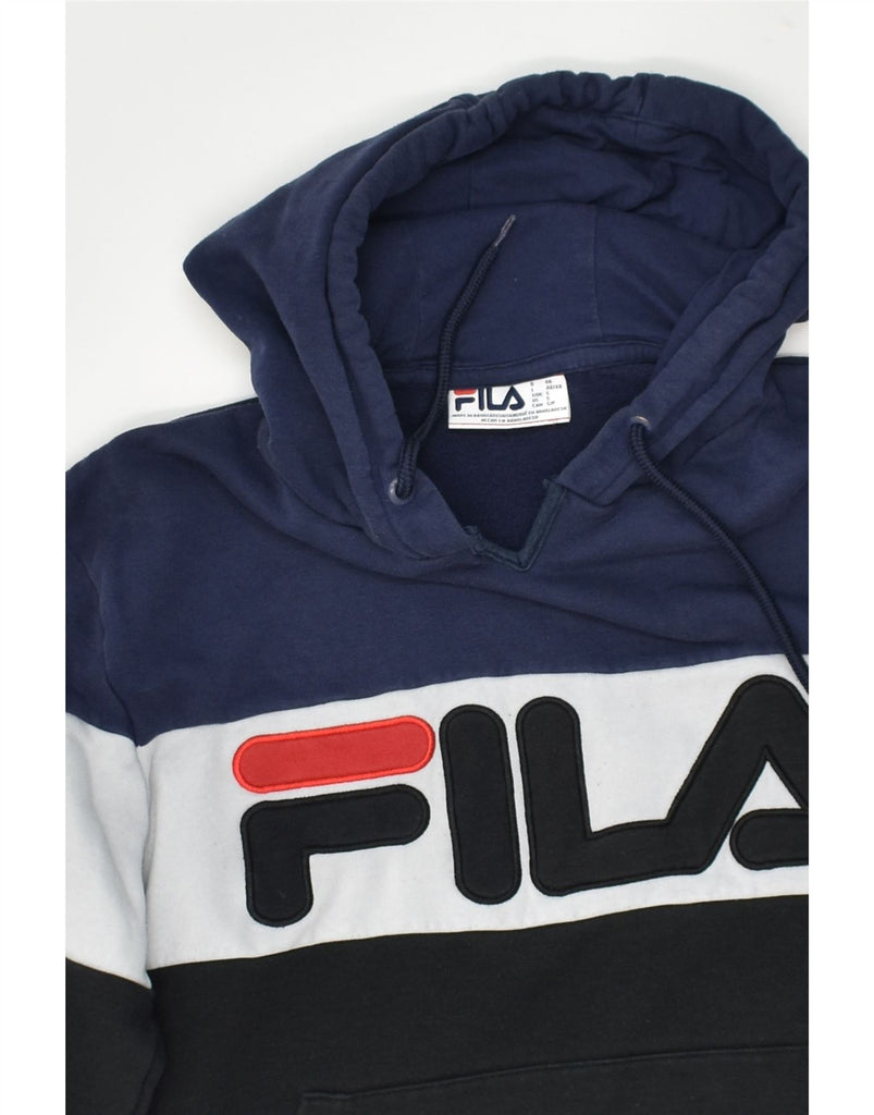 FILA Mens Graphic Hoodie Jumper Small Black Colourblock Cotton | Vintage Fila | Thrift | Second-Hand Fila | Used Clothing | Messina Hembry 