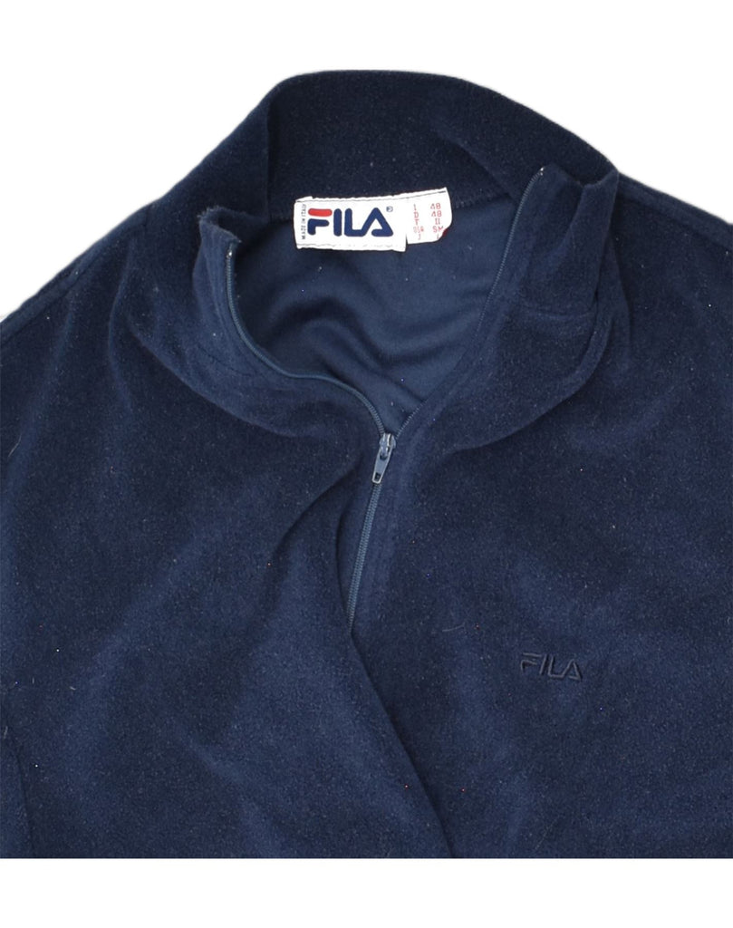 FILA Mens Zip Neck Fleece Jumper IT 48 Medium Navy Blue Polyester | Vintage Fila | Thrift | Second-Hand Fila | Used Clothing | Messina Hembry 