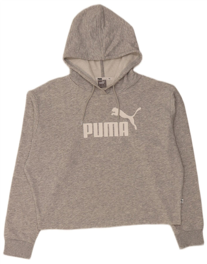 PUMA Womens Oversized Crop Graphic Hoodie Jumper UK 14 Medium Grey Flecked