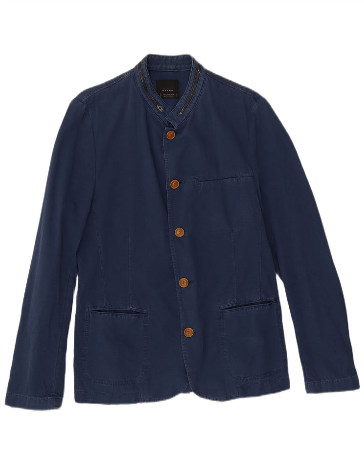 Zara Mens 5 Button Blazer Jacket UK 38 Medium Navy Blue
