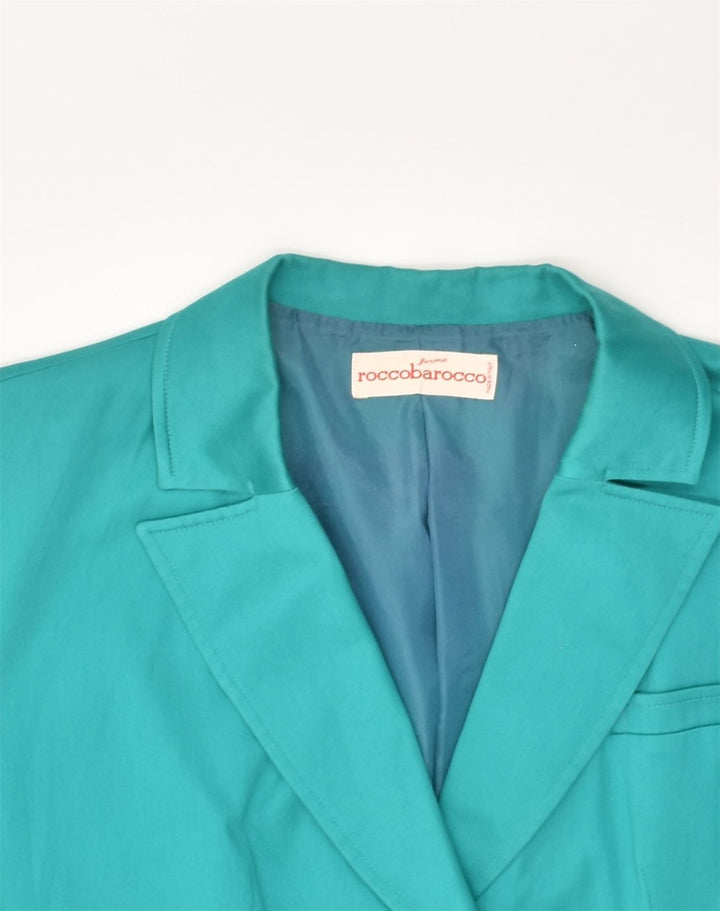 ROCCOBAROCCO Womens 4 Button Short Sleeve Blazer Jacket UK 14 Large Blue | Vintage Roccobarocco | Thrift | Second-Hand Roccobarocco | Used Clothing | Messina Hembry 