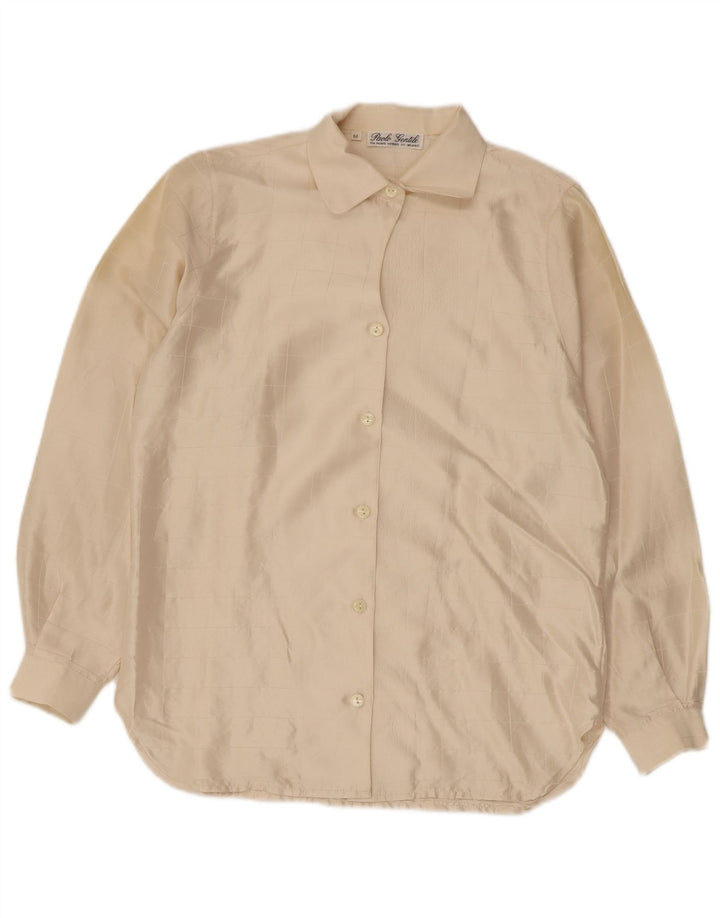 Vintage Womens Shirt Blouse UK 14 Medium Beige Check