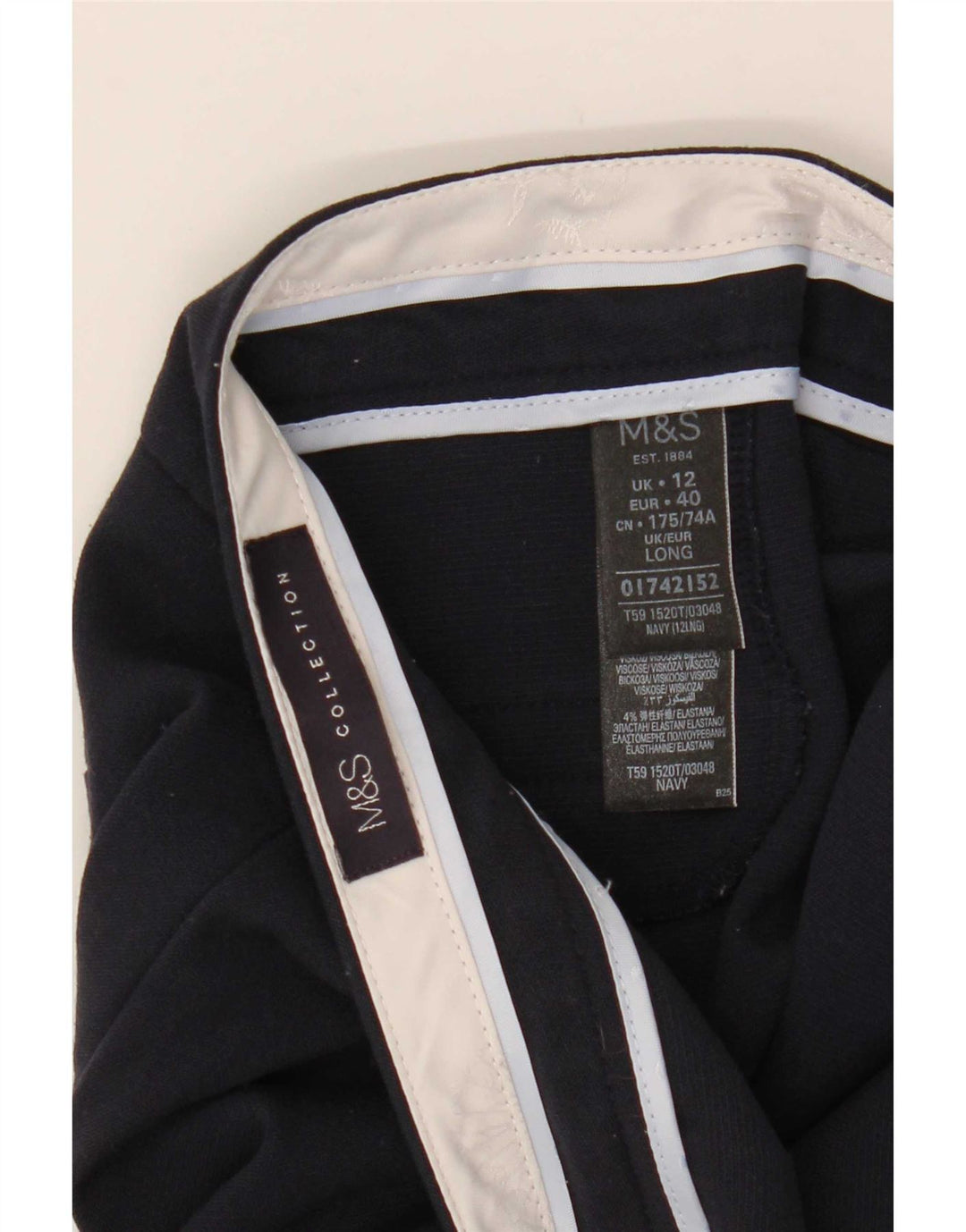 Marks & Spencer Womens Slim Suit Trousers UK 12 Medium W32 L31 Navy Blue