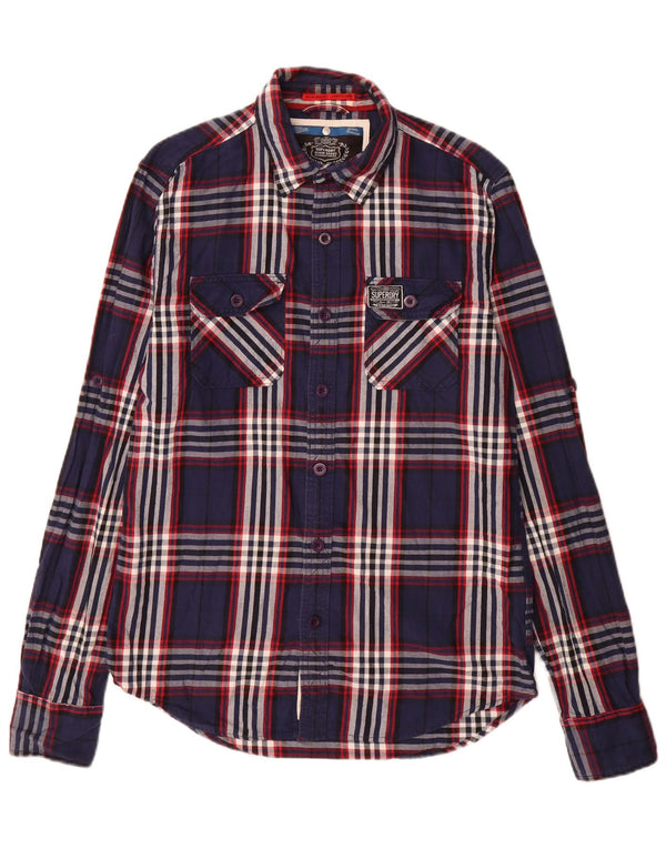 Superdry Mens Flannel Shirt Large Navy Blue Plaid Cotton