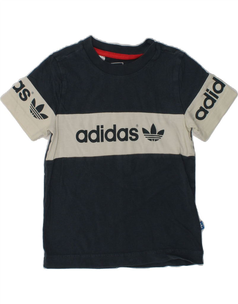 ADIDAS Boys Graphic T-Shirt Top 4-5 Years Black Colourblock Cotton | Vintage Adidas | Thrift | Second-Hand Adidas | Used Clothing | Messina Hembry 