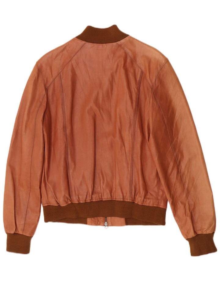 Vimapel Mens Bomber Leather Jacket IT 50 Large Brown Leather