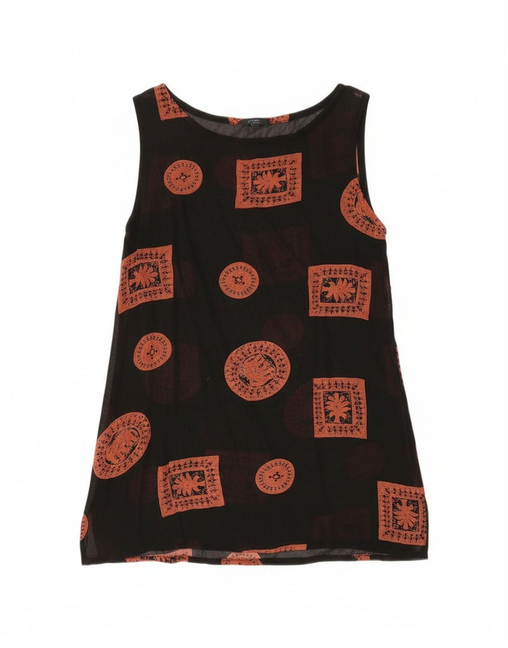 Vintage Womens Sleeveless Tunic Top UK 12 Medium Black Patchwork