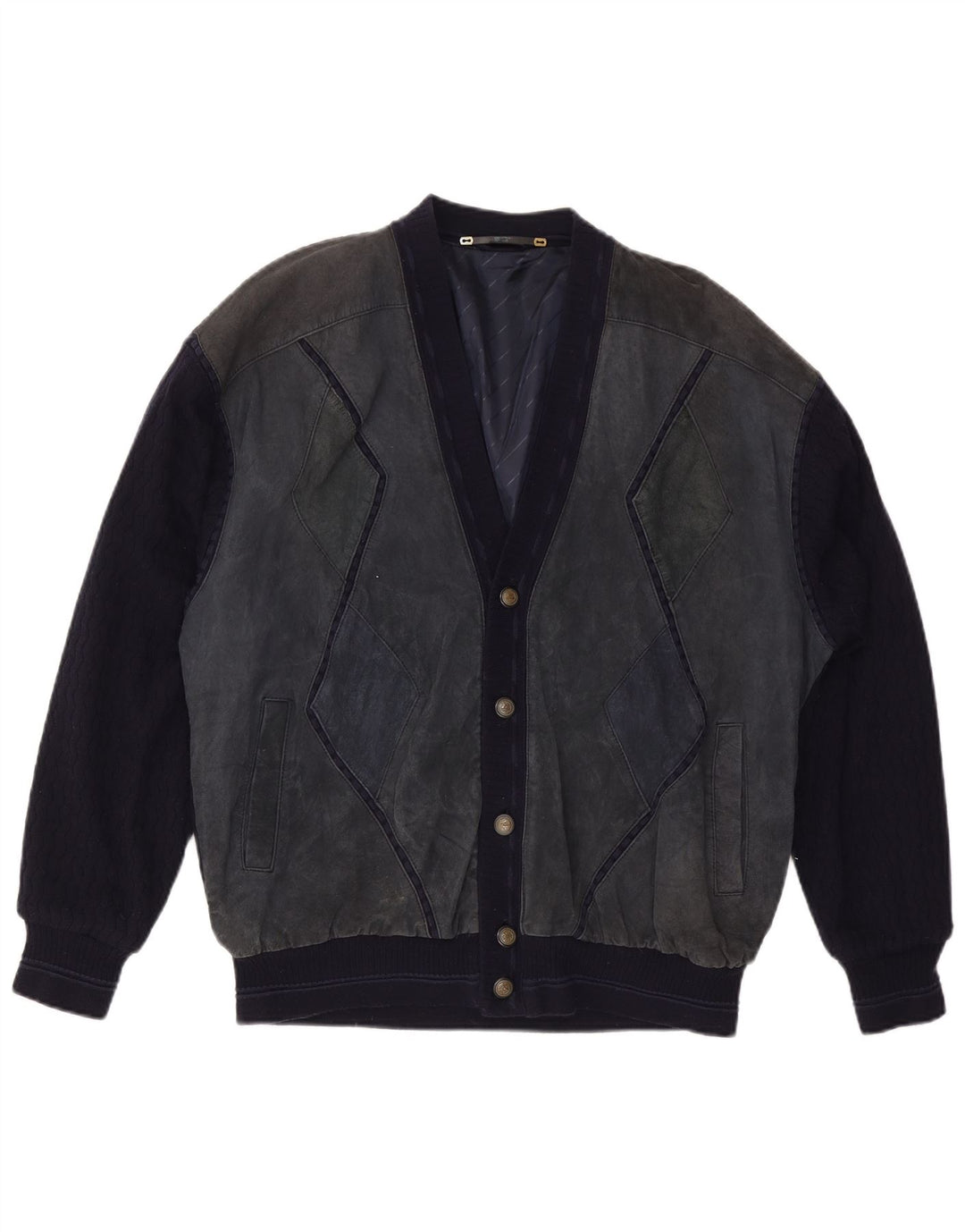 WESTBURY Mens Cardigan Sweater XL Navy Blue Colourblock Acrylic