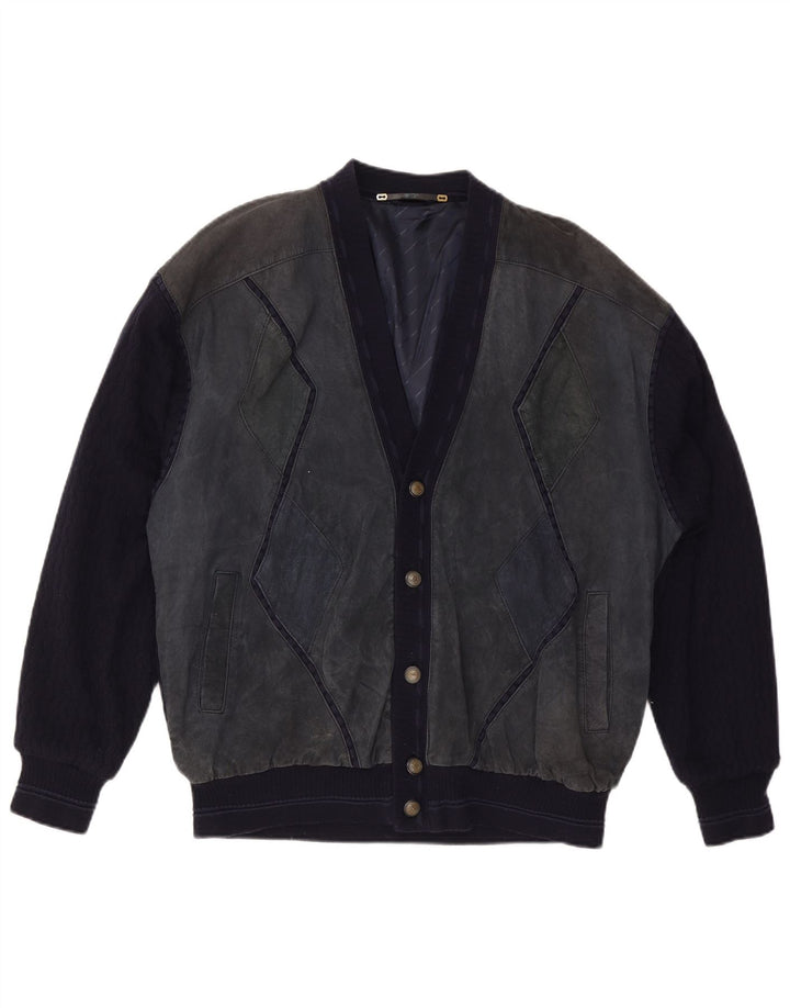 WESTBURY Mens Cardigan Sweater XL Navy Blue Colourblock Acrylic