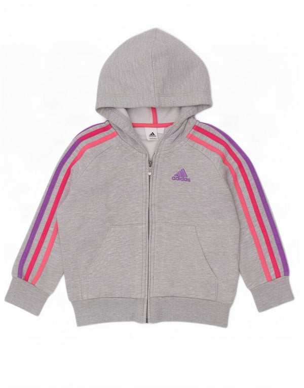 Adidas Baby Girls Zip Hoodie Sweater 12-18 Months Grey Cotton