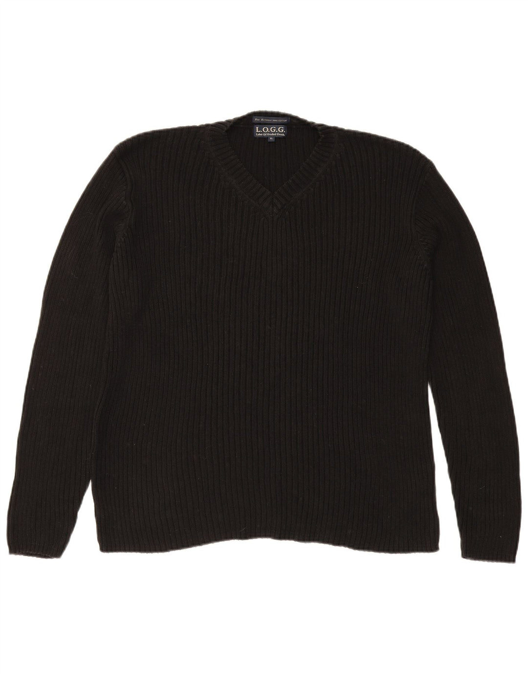 L.O.G.G Mens V-Neck Jumper Sweater XL Black Cotton