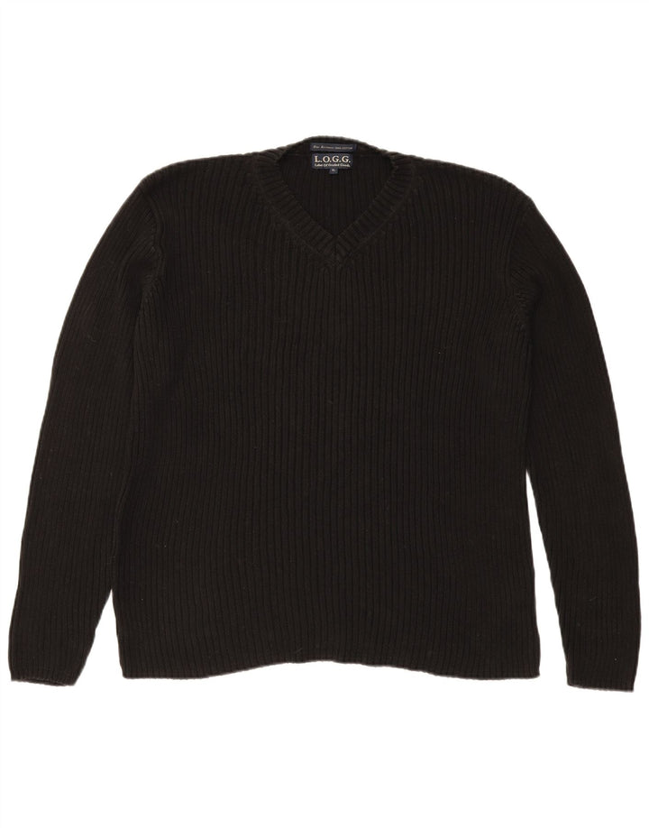 L.O.G.G Mens V-Neck Jumper Sweater XL Black Cotton