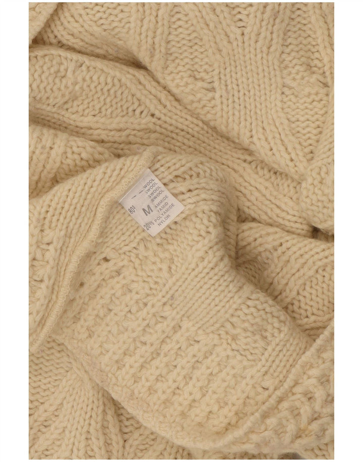 Vintage Womens Crop Roll Neck Jumper Sweater UK 14 Medium Off White Wool