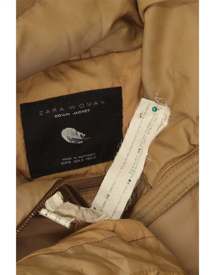 Zara Womens Padded Coat UK 10 Small Brown Nylon
