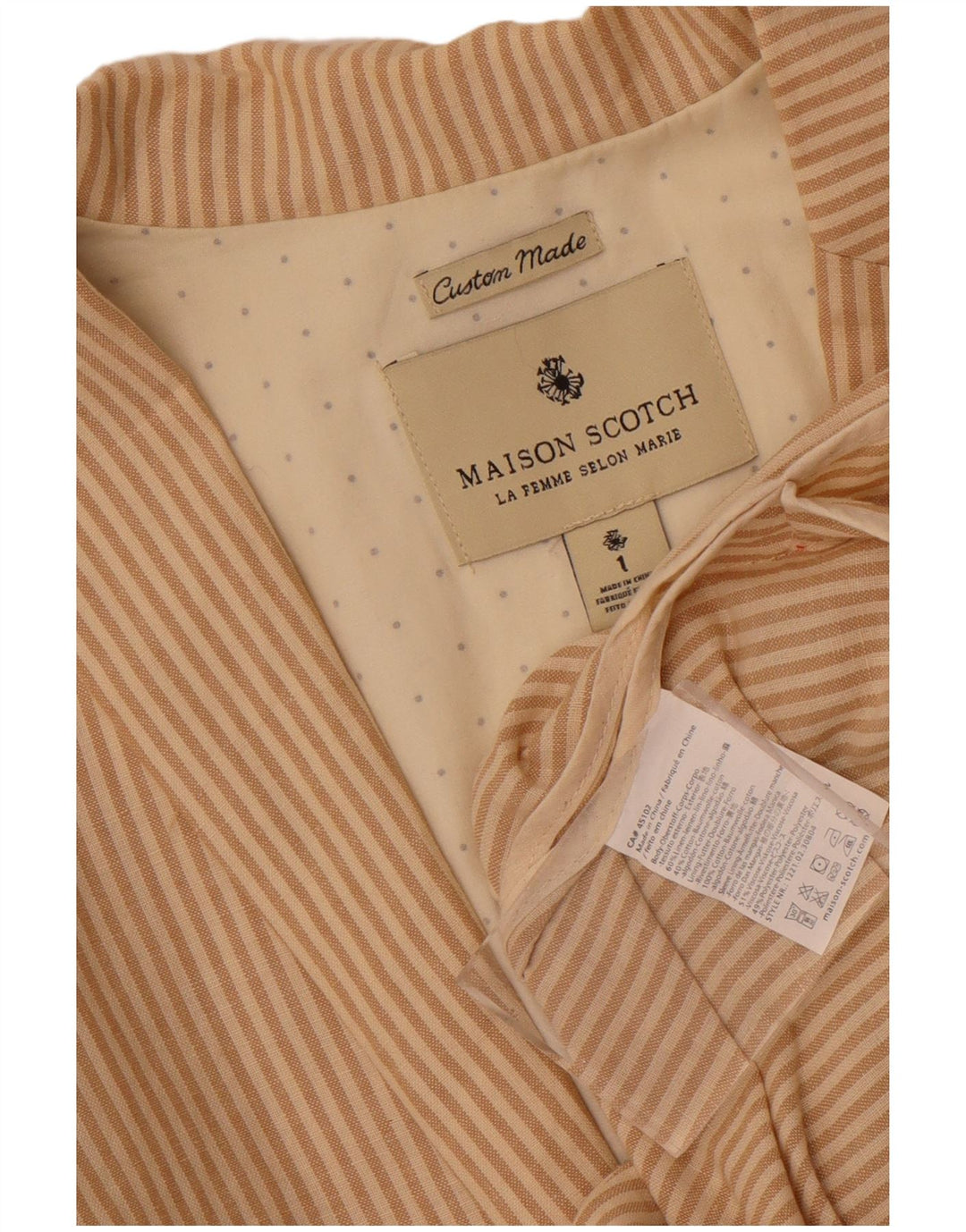 Maison Scotch Womens 2 Button Blazer Jacket Size 1 Small Beige Pinstripe