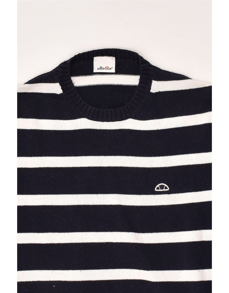 ELLESSE Mens Crew Neck Jumper Sweater Medium Navy Blue Striped Nautical | Vintage Ellesse | Thrift | Second-Hand Ellesse | Used Clothing | Messina Hembry 